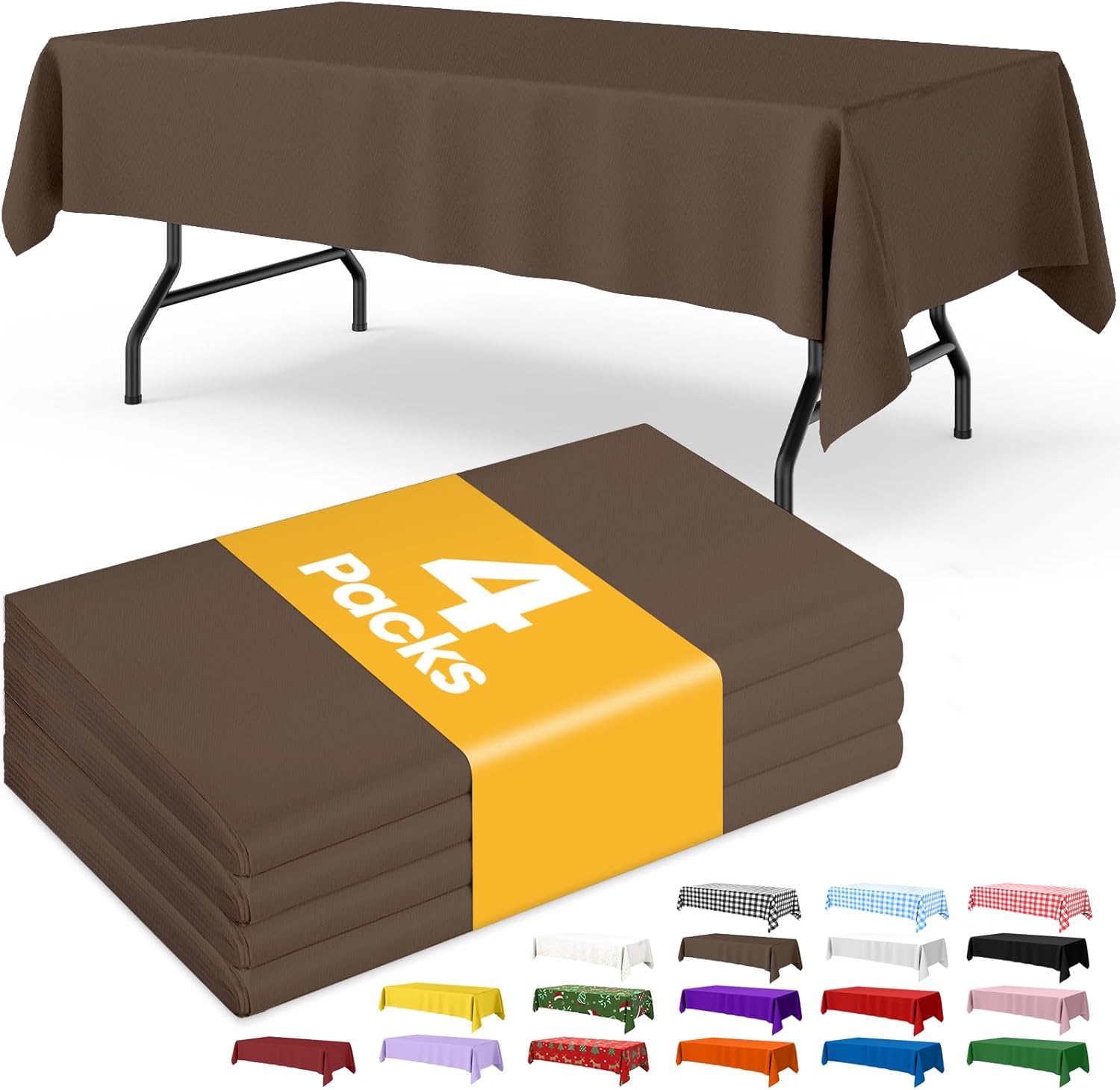 Niuara Disposable Brown Plastic Tablecloths - 4 Pack, 54" x 108" for 6FT Tables | Perfect for Parties & Gatherings