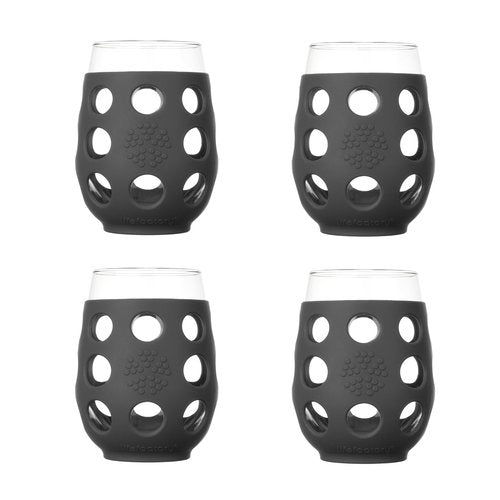 Lifefactory Wine Glass with Protective Silicone Sleeve, 4 Count (Pack of 1), Carbon