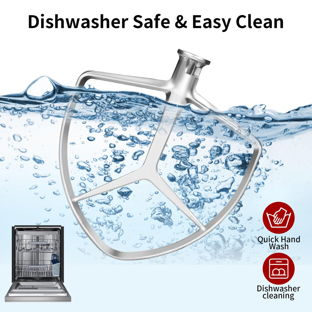 Stainless Steel Flat Beater for KitchenAid 7QT Bowl-Lift Stand Mixers, Food Grade Replacement Attachment, Dishwasher Safe