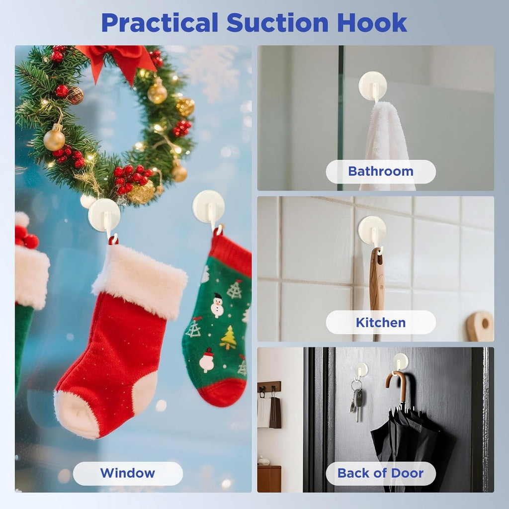 OUTXE Wreath Hanger - Upgraded Suction Cup Hook for Front Door & Windows | 4-Pack (White)