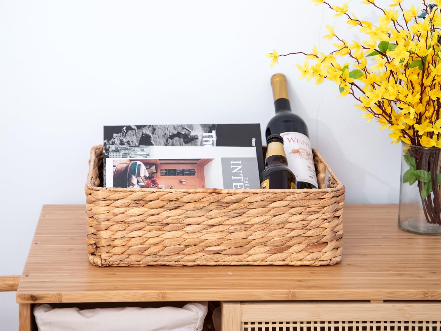 YAHUAN Water Hyacinth Storage Baskets - Stylish Organizing Solution for Drawers & Shelves | Square Design