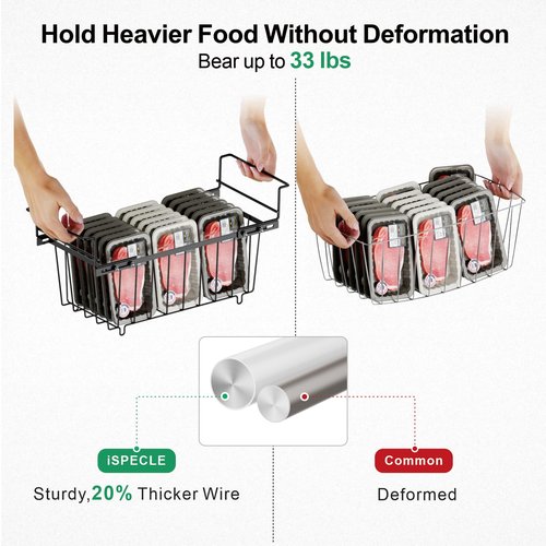 iSPECLE Chest Freezer Organizer Bins 8 Pack - Fit 7 Cu.Ft Deep Freezer, 2 Adjustable Hanging Baskets and 6 Pack Stackable Freezer Bins, Deep Freezer Organizer Bins Sort Frozen Food, Black