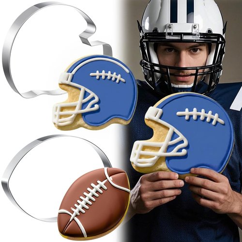 Teenyyou 2 Pcs 7.56 Inch Large Football Cookie Cutter Football Helmet Shaped Baking Cookie Cutters Stainless Steel Oversized for Sports Themed Party
