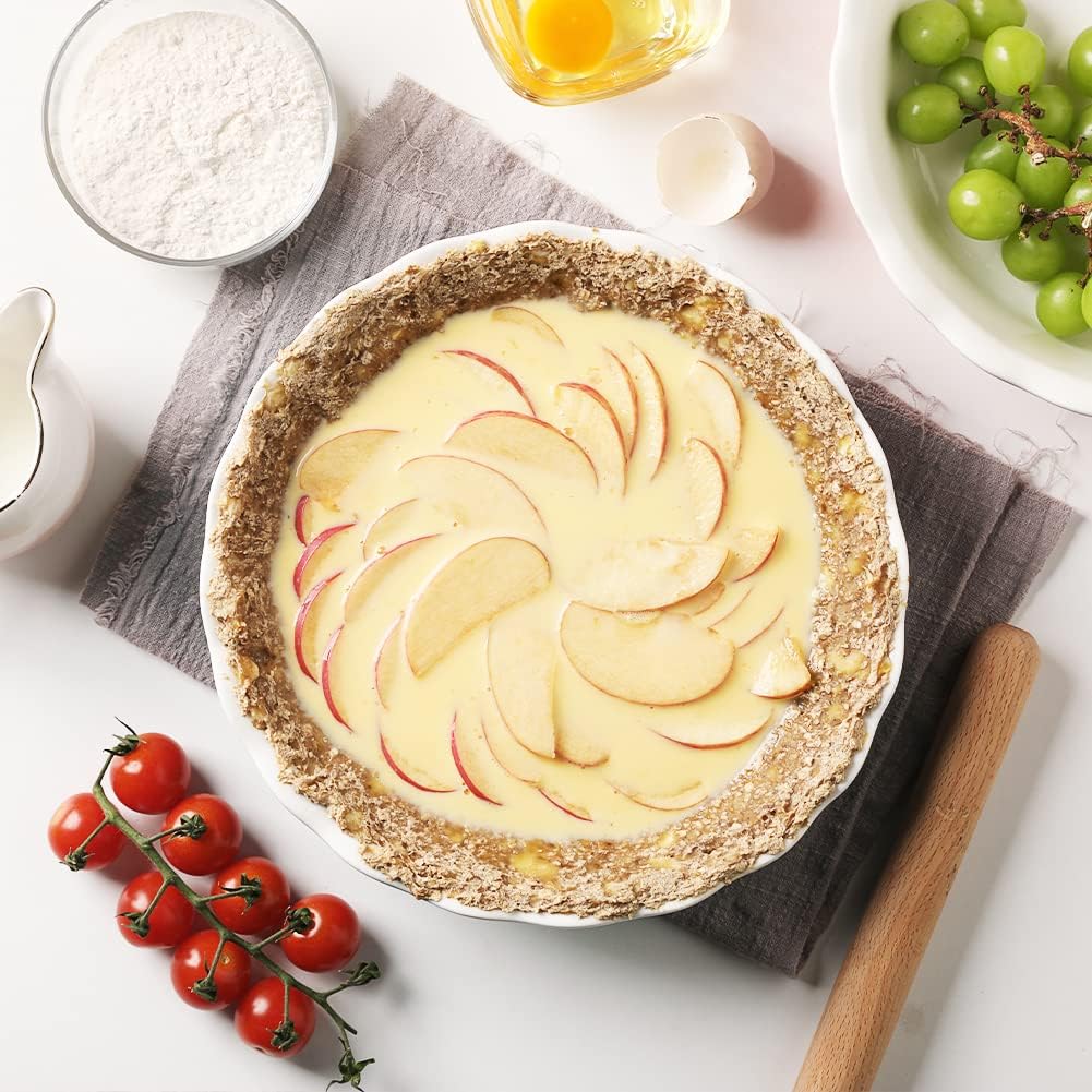 Sweejar Ceramic Pie Pan - 10-Inch Non-Stick Baking Dish with Soft Wave Edge for Delicious Pies | White