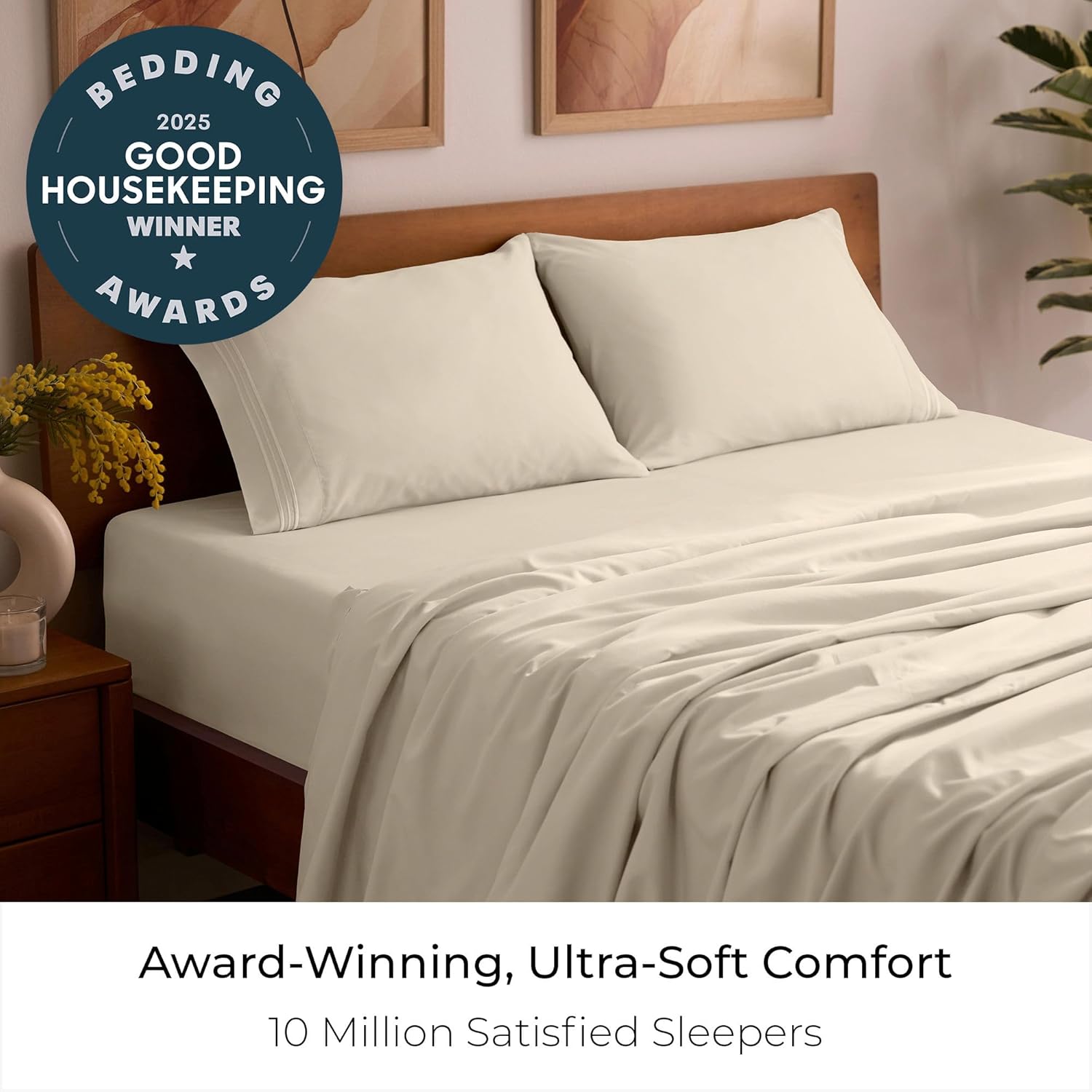 Mellanni Full Sheets Set - 4 PC Hotel Luxury Bedding | Extra Soft, Cooling & Stain Resistant (Beige)