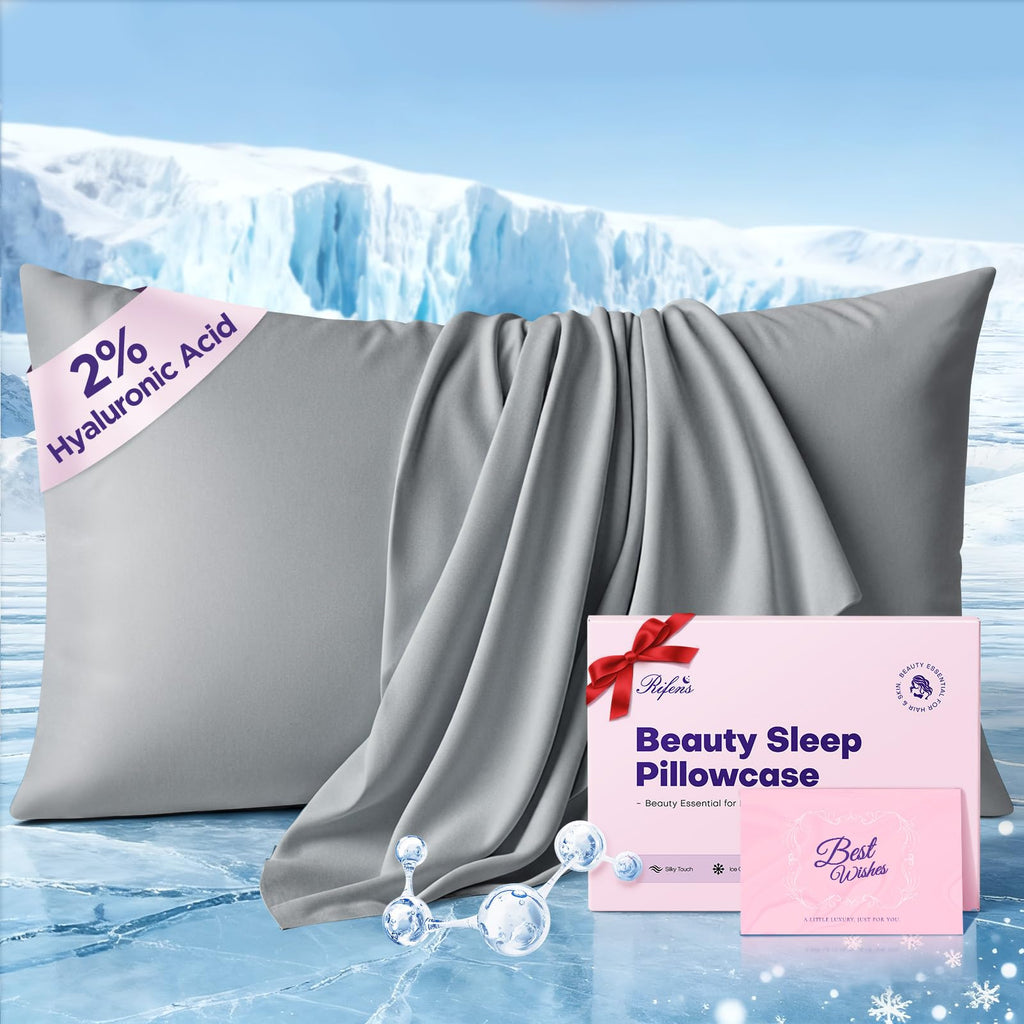 Instant Chill Cooling Pillowcase for Hot Sleepers, 2% HA Infused Pillowcase Hydrates Skin & Hair, Reduces Wrinkles & Frizz, Softer Than Silk Pillow Cases, Pillow Covers Standard (Light Gray, 1 Pack)