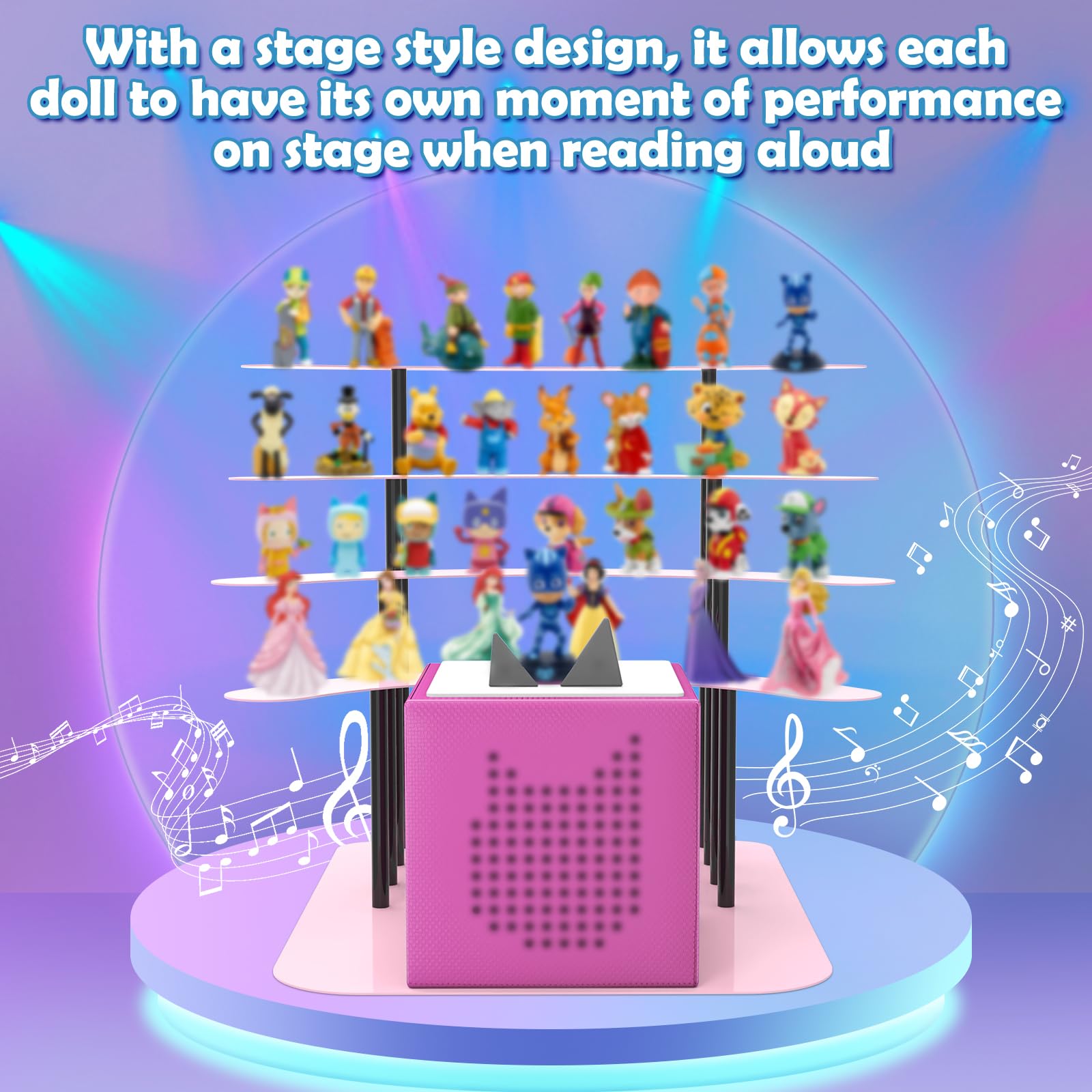 Riuog Metal Bracket for Toniebox,Desk Stand for Tonies Figures 20-35 pcs Storage,Metal Display Stage for Toniebox Player,Children's Room Decorations and Gifts (Pink)