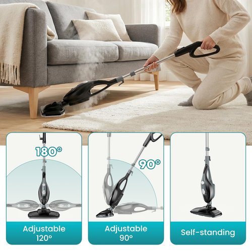 OLIXIS 10-in-1 Steam Mop, 1550W Detachable Handheld Steam Cleaner for Floor Cleaning, 16.4FT Cord, 2 Washable Pads, Multi-Purpose Floor Steamer for Hardwood, Carpet, Tile, Grout, Windows, Black Grey