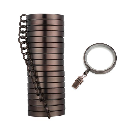 MODE Cambria Designer Series - Premium Easy Glide 18 Count Curtain Rings - Metal with Smooth, Quiet Nylon Inserts with Clips - 2 inch Diameter (1-5/8 inch Inside Diameter) - Oil Rubbed Bronze