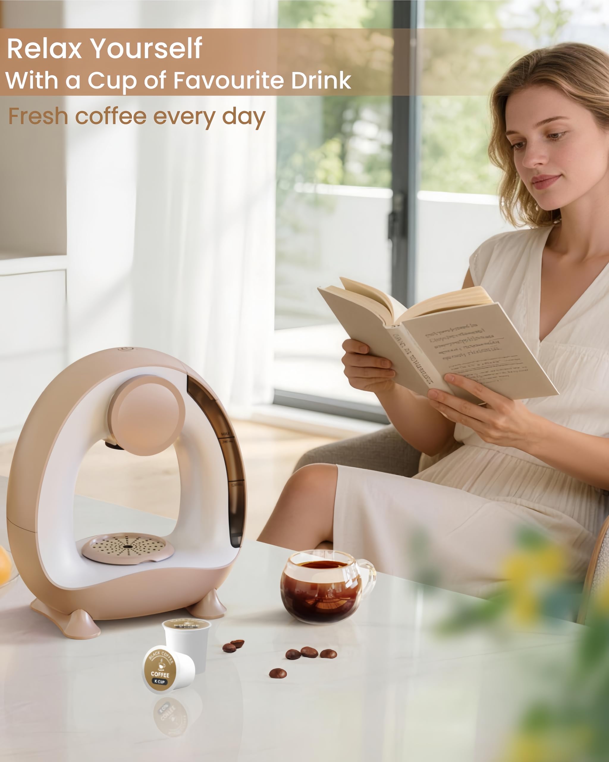 HAILASRE 3 in 1 Single Serve Coffee Maker for K Cup Brewer,Ground Coffee and Tea Leaves,1400W 20s Fast Heating Mini Q,One Button Operation, Outdoor Portable for Small Spaces（Coffee Cup NOT Included）