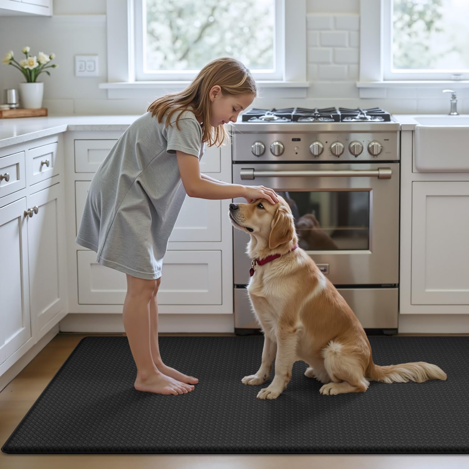Oakeep Kitchen Mats for Floor Cushioned Anti Fatigue, 23x71 Long Runner Rug Waterproof, Memory Foam Padded for Standing, Black