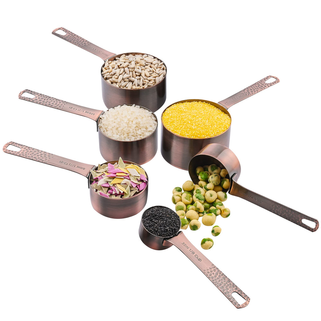 Smithcraft Copper Measuring Cups and Spoons Set, Stainless Steel Copper Plated 6 Metric & US Measuring Cups & 7 Spoons with Leveler for Baking & Kitchen