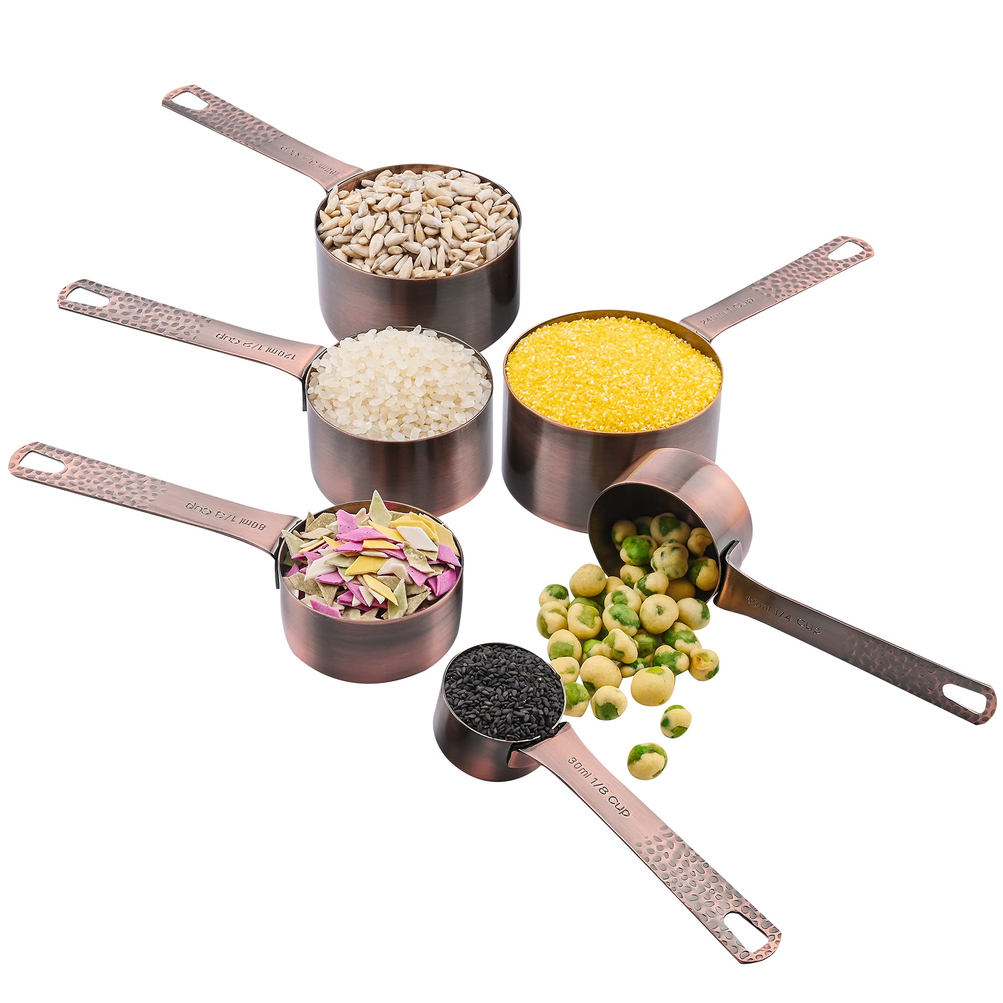 Smithcraft Copper Measuring Cups and Spoons Set, Stainless Steel Copper Plated 6 Metric & US Measuring Cups & 7 Spoons with Leveler for Baking & Kitchen