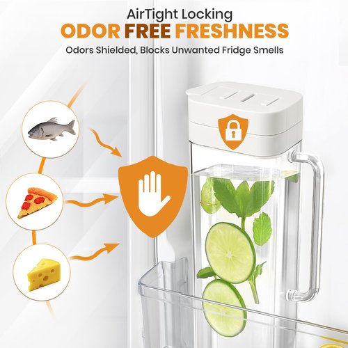 SlimFit 2 Quart (2 Liter) pitcher with lid - Water jug for fridge door - Leakproof 64oz plastic pitcher with lid - Drink Container for Juice, Iced Tea, Coffee, BPA-Free Plastic, White