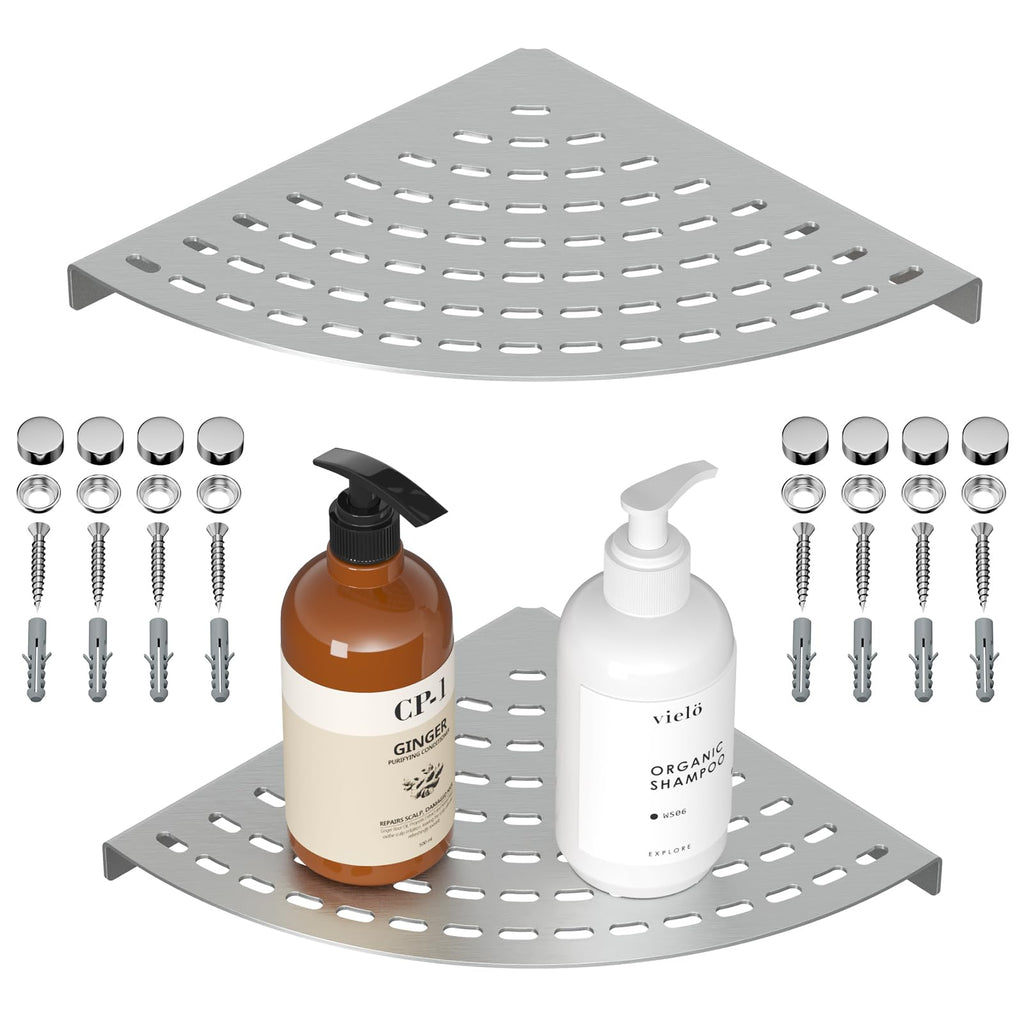 LFBA 2 Pack Corner Shower Shelves 304 Stainless Steel Shower Corner Shelf Brushed Nickel Bathroom 8 in Prevent Rust Drilling Installation