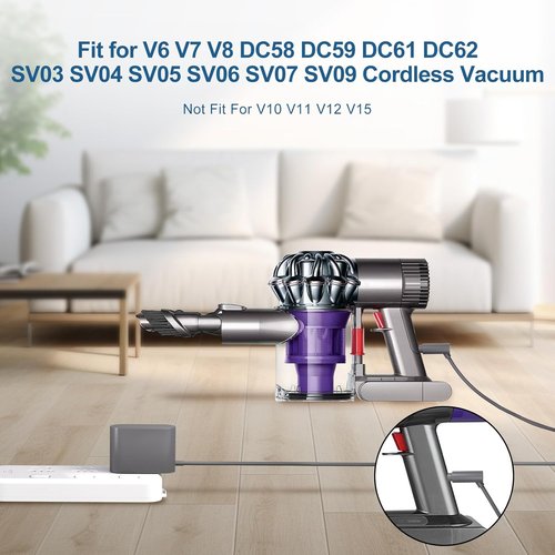 Dyson Cordless Vacuum Cleaner Charger - Compatible with V8, V7, V6 Models | Replacement Power Adapter