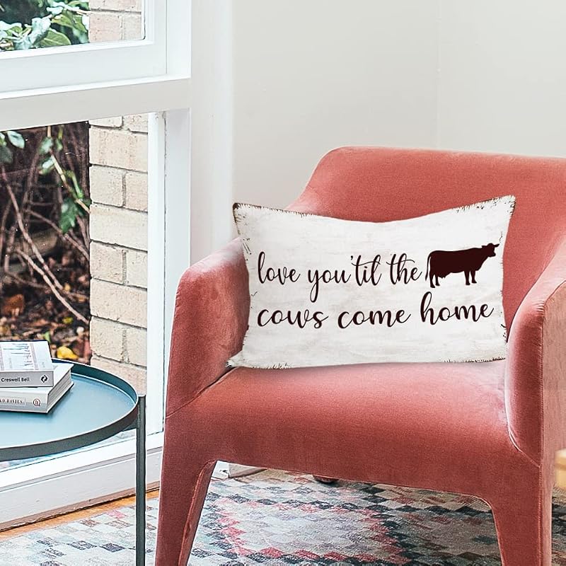 Love You 'Til The Cows Come Home Flannel Throw Pillow Cover, 18x18 Western