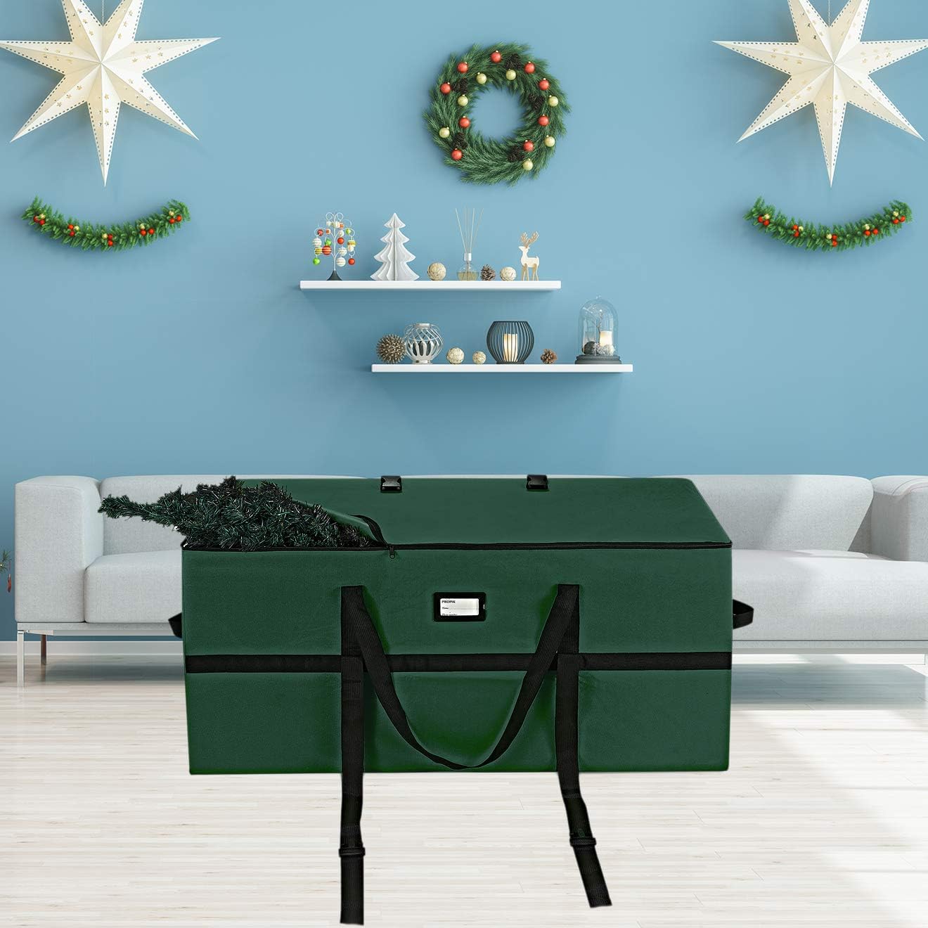 ProPik Christmas Tree Storage Bag - Heavy Duty Container for 9 Ft Disassembled Trees | 24" Height X 24" Width X 60" Length, Green