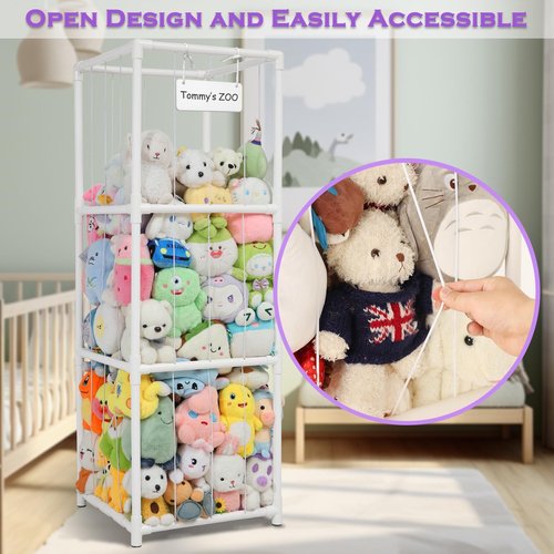JAWNLITY Stuffed Animals Zoo Storage, 330L Large PVC Stuffed Animal Holder Stuffy Organizer, Easy-Access Plush Toy Storage Cage for Toddler Playroom, Bedroom