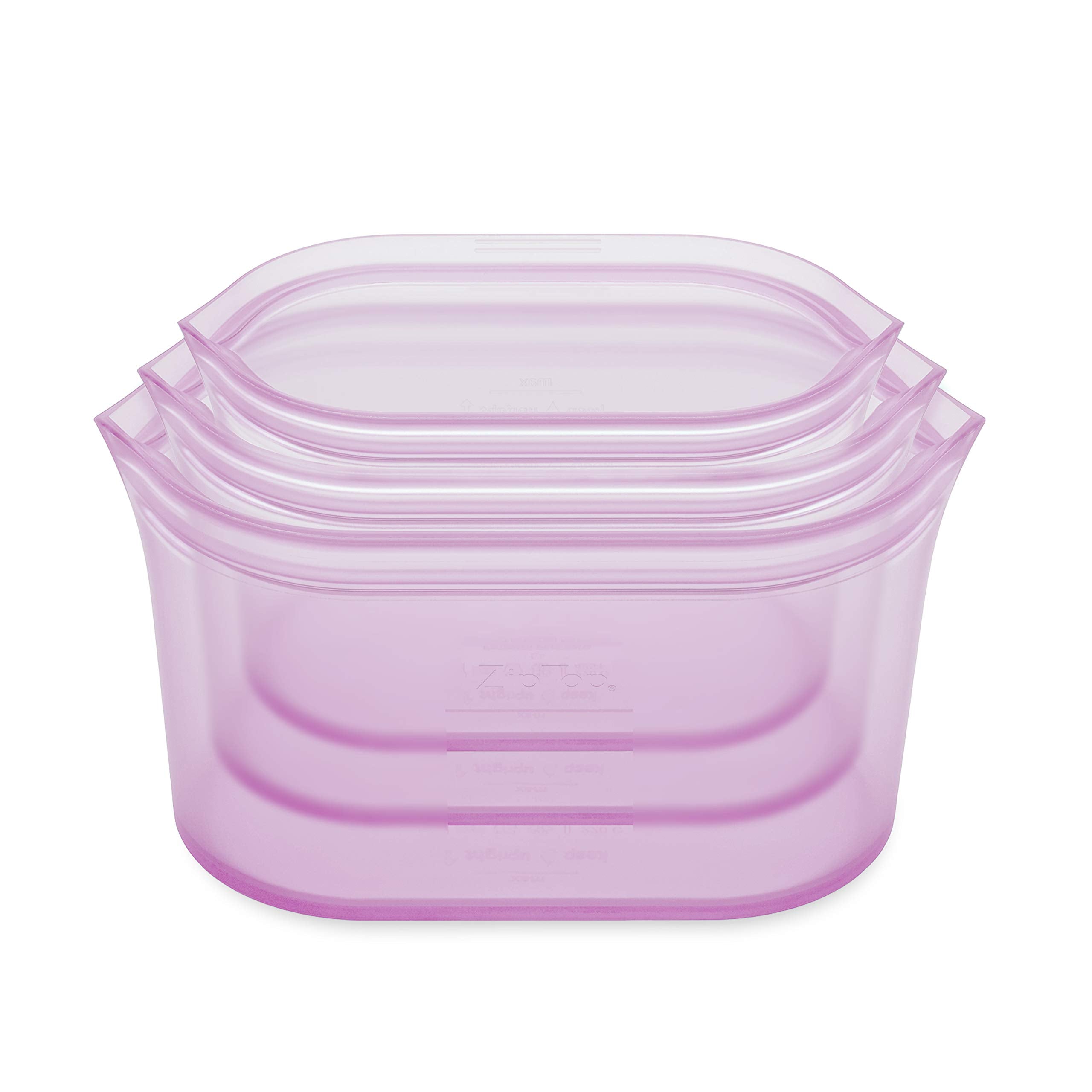 Zip Top Reusable Food Storage Bags | 3 Dish Set [Lavender] | Silicone Meal Prep Container | Microwave, Dishwasher and Freezer Safe | Made in the USA