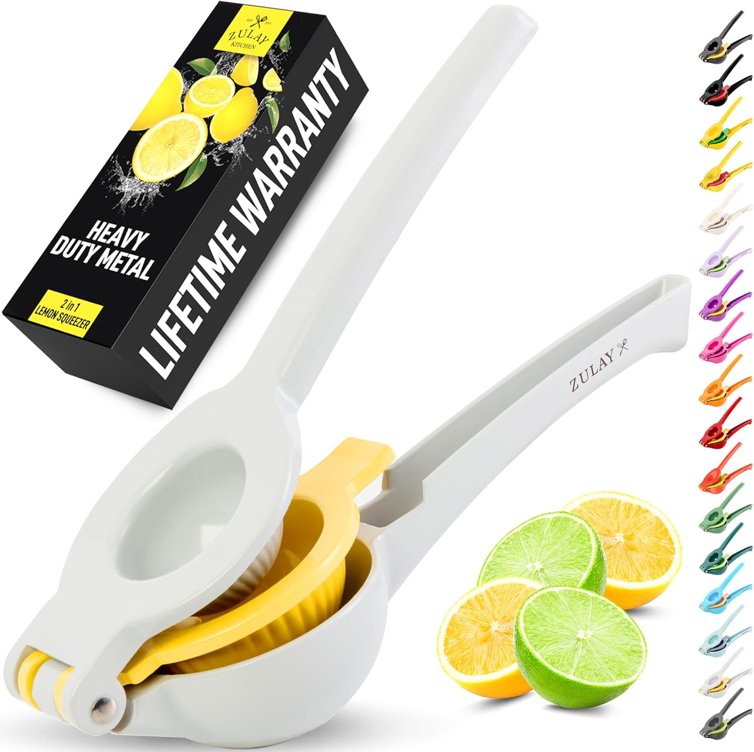 Zulay Kitchen 2-in-1 Lemon Squeezer - Sturdy Hand Juicer for Maximum Juice Extraction | Easy to Clean - Gray/Yellow