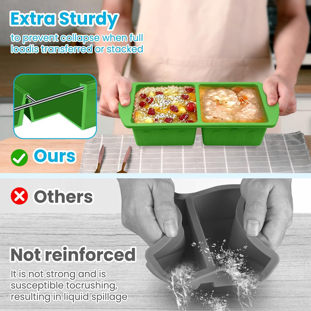 Skiennix Silicone Freezer Trays - 2 Pack With Lid for Easy Storage | Leakproof Soup Molds, 2 Cup