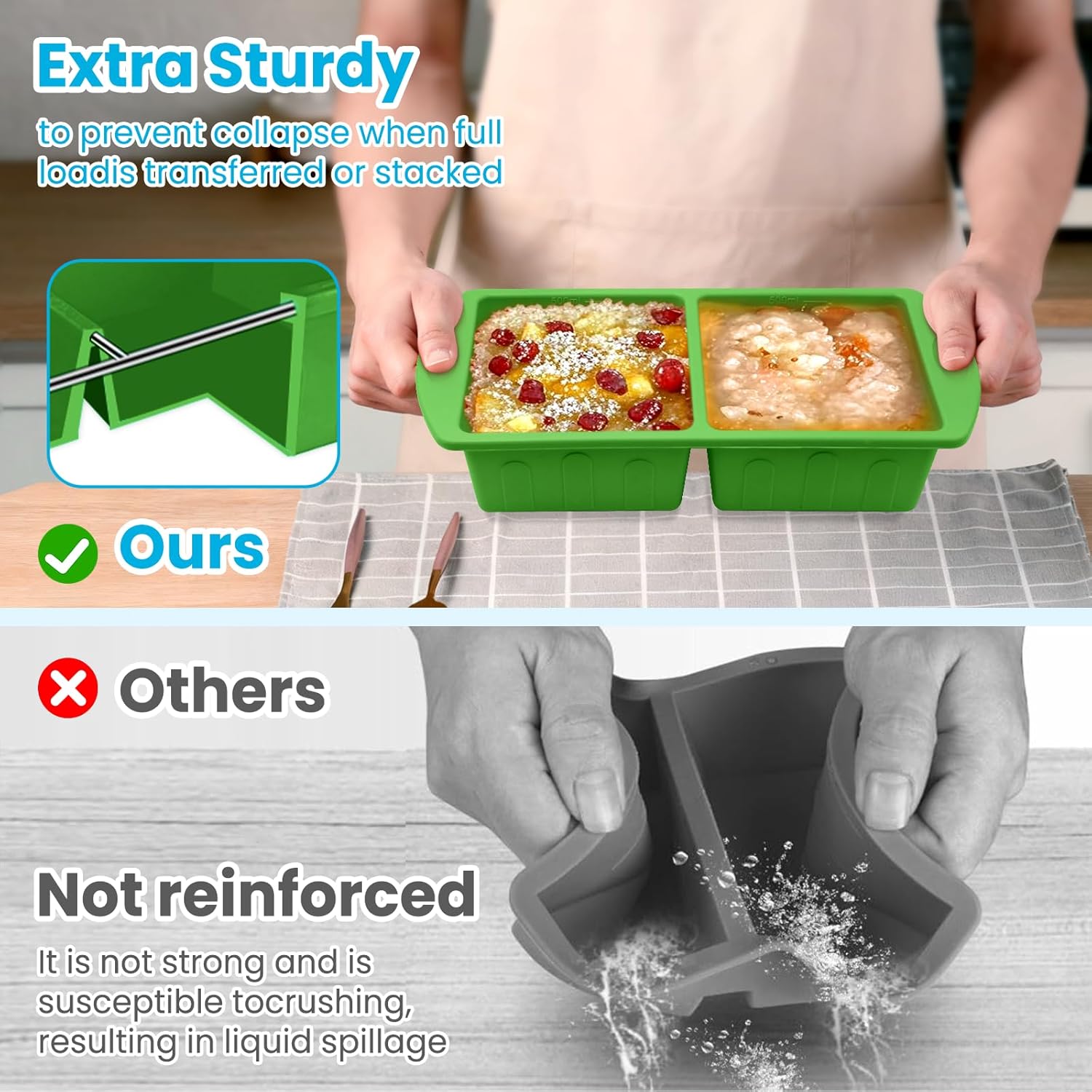 Skiennix Silicone Freezer Trays - 2 Pack With Lid for Easy Storage | Leakproof Soup Molds, 2 Cup
