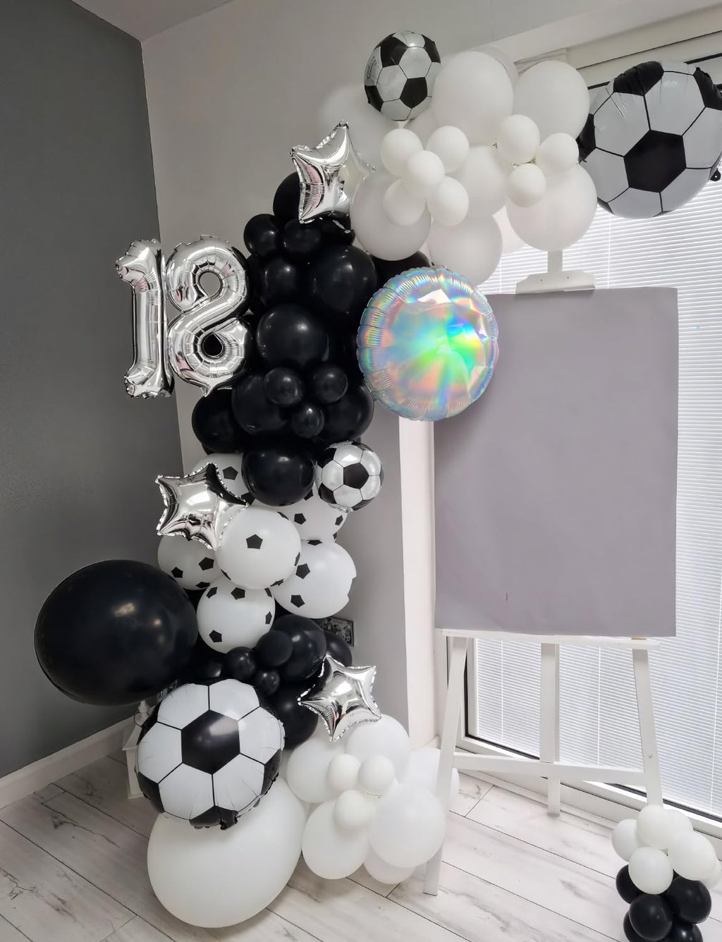 Soccer Balloon Garland Arch Kit - Black and White Football Print Balloons Arch Kit with Foil Football Exploding Star Balloon for Sports Fan, Birthday Party, Baby Shower, Soccer Theme Party Decor