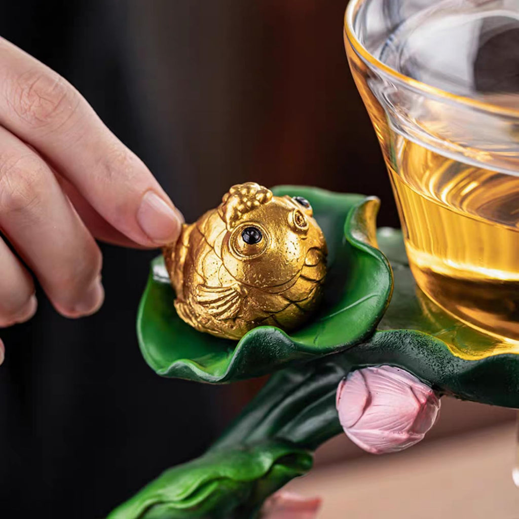 Glass Teapot with Infuser Chinese Gongfu Tea Set,6 cups,Magnetic Semi Automatic Design for Loose Leaf Tea