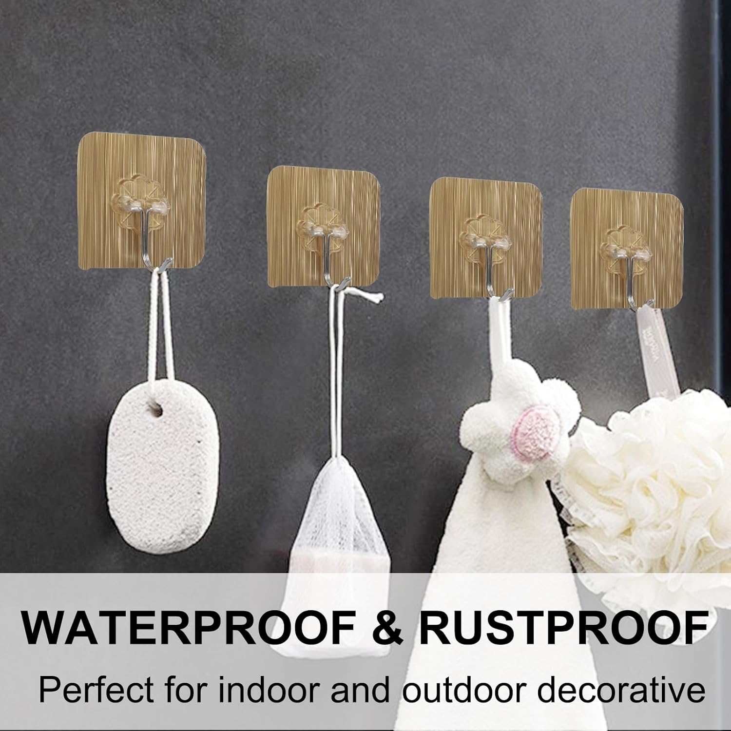 Skiennix Heavy Duty Adhesive Hooks - 12 Pack Waterproof Wall-Mounted Towel & Coat Hooks | Max Load 15 lb