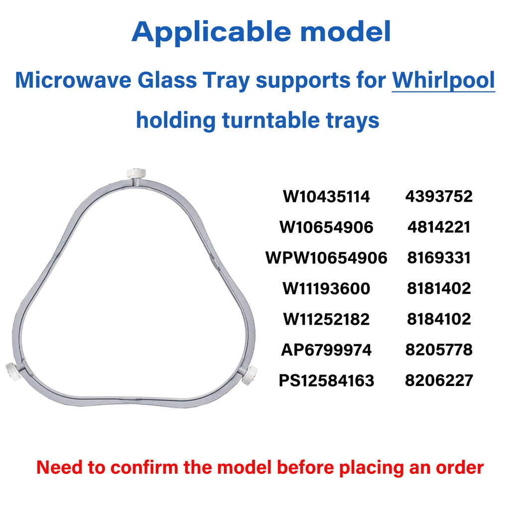 7.48 in W11252182 Microwave Turntable Ring Replacement for Whirlpool with Rollers 8206227 Microwave Glass Tray Support Holder for Whirlpool Microwave Inner Ring Accessories Parts