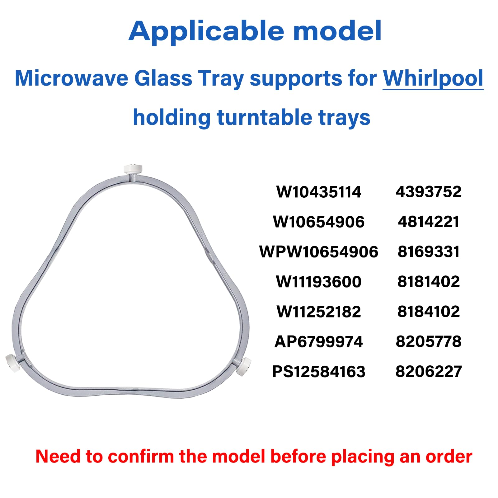 7.48 in W11252182 Microwave Turntable Ring Replacement for Whirlpool with Rollers 8206227 Microwave Glass Tray Support Holder for Whirlpool Microwave Inner Ring Accessories Parts