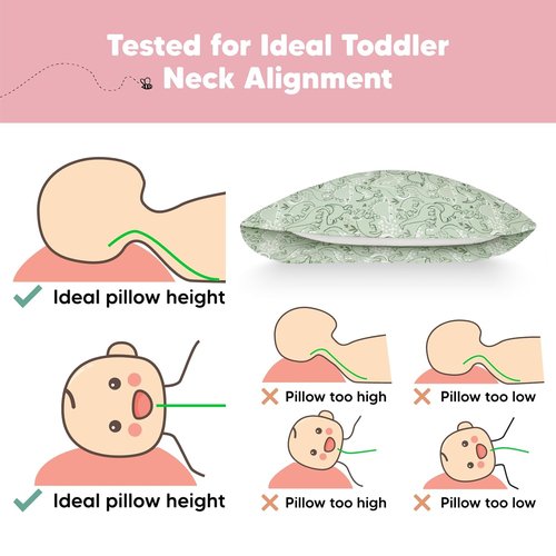 DinoDood Toddler Pillow - Soft & Breathable Organic Cotton Travel Pillowcase | 13x18 for Ages 2-5