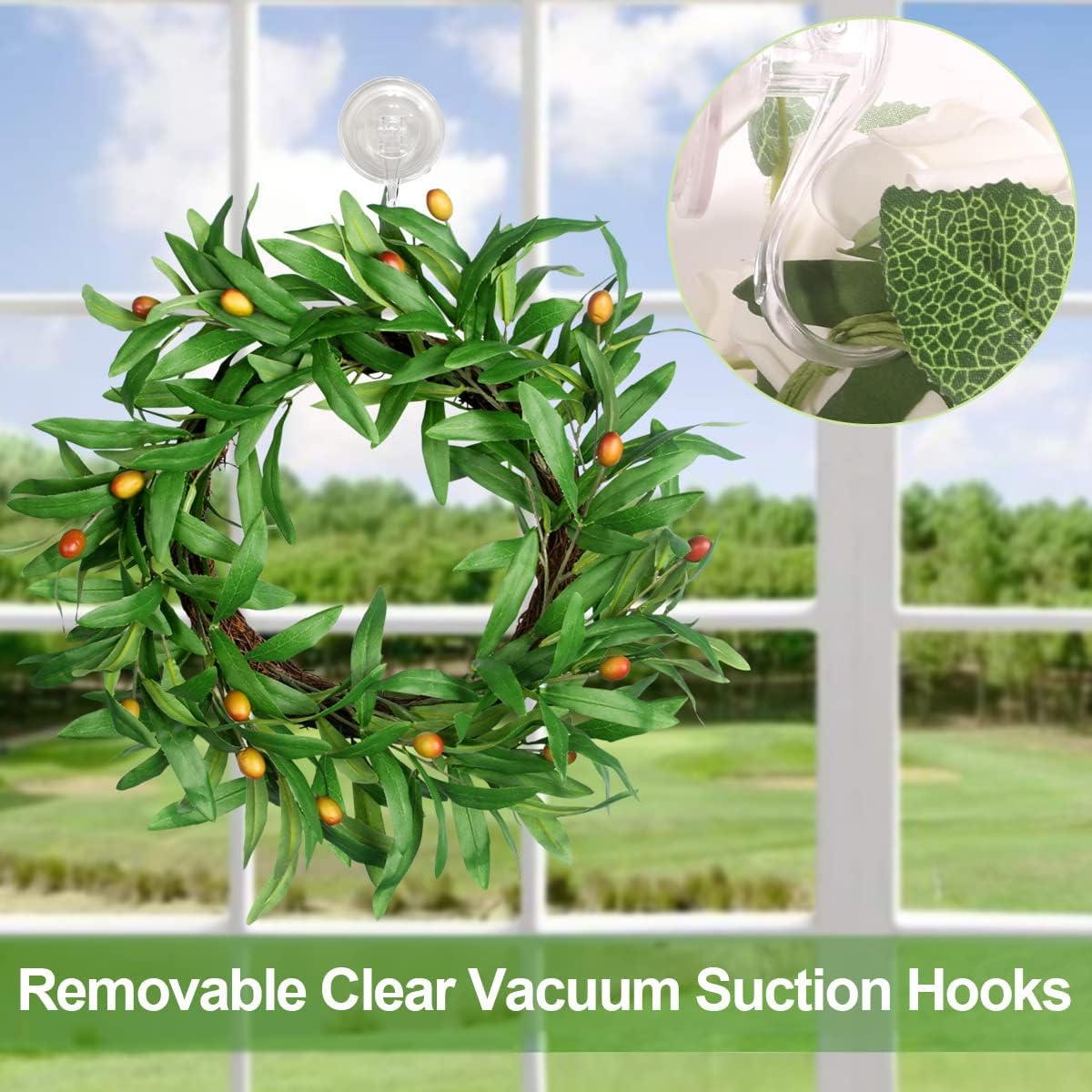 Skiennix Suction Cup Wreath Hanger - Large Clear Heavy-Duty Hooks for Windows, Tiles & Glass