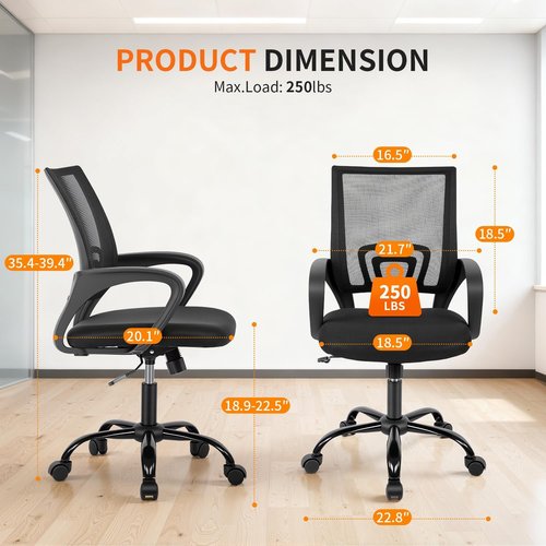 BestOffice Ergonomic Office Chair - Adjustable Mesh Desk Chair with Lumbar Support | Modern Black Design