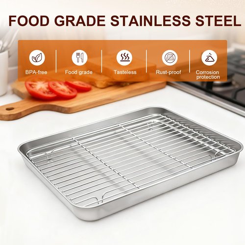 Toaster Oven Tray Compatible with Hamilton Beach,11"*9.3",Deep Edge,Rust-resistant Frosted Stainless Steel,Easy to Clean