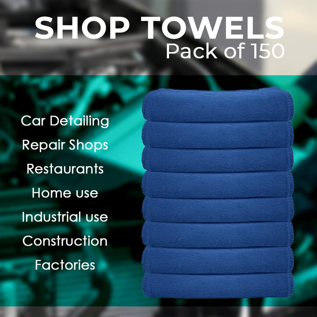 Avalon Towels Cotton Shop Rags – (Pack of 150) Size 12x14 Inches Cleaning Rags – Absorbent Shop Towels and Multipurpose Cleaning Towels for Automobiles, Industries, Garage and Homes (Blue)