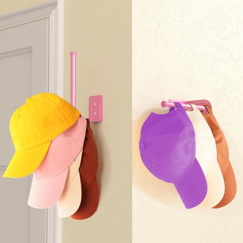 Durmmur Hat Racks - 2 Pack Stainless Steel Baseball Cap Organizer with Strong Adhesive | Pink 6 in