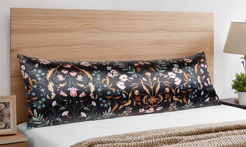 Sweet Jojo Designs Black and Orange Satin Wildflower Floral for Hair Skin Body Pillow Cover Case Accent Decorative Couch Long Lumbar Throw Zipper 54x20 Bedroom Living Room Decor Dorm Soft Silky Shiny
