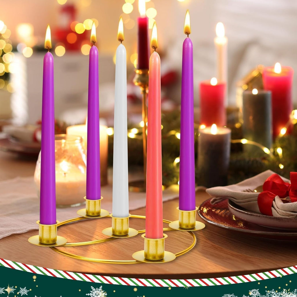 Regine Switzerland 2 Pack Christmas Advent Wreath Candle Holders - Gold Metal Centerpiece for Holiday Decor
