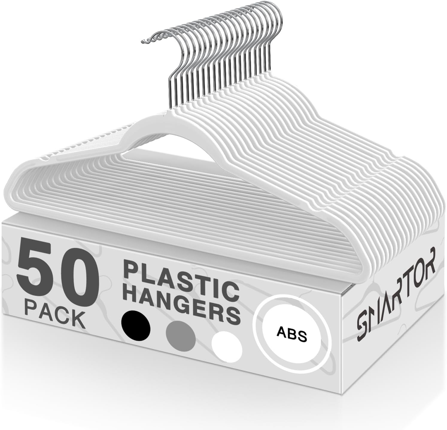 SMARTOR Plastic Hangers 50 Pack - Heavy-Duty, Space-Saving Slim Hangers | Durable & Lightweight - White