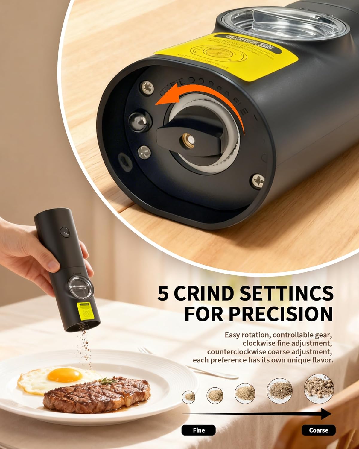Skiennix Electric Salt and Pepper Grinder Set - Automatic Battery Mill with Adjustable Coarseness & LED | 2 Pack for Home Cooking & Gifts
