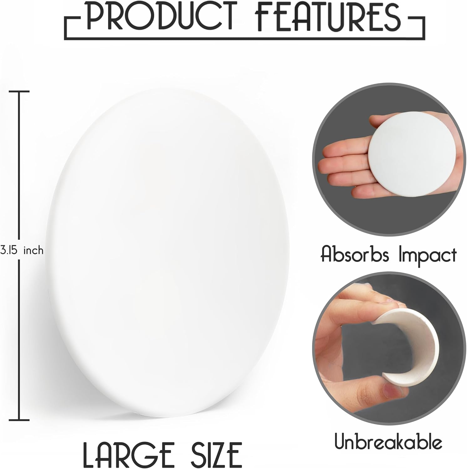 Skiennix Door Stoppers - Large 3.15" Silicone Wall Protectors | Shock Absorbent & Quiet - 4 PCS - White