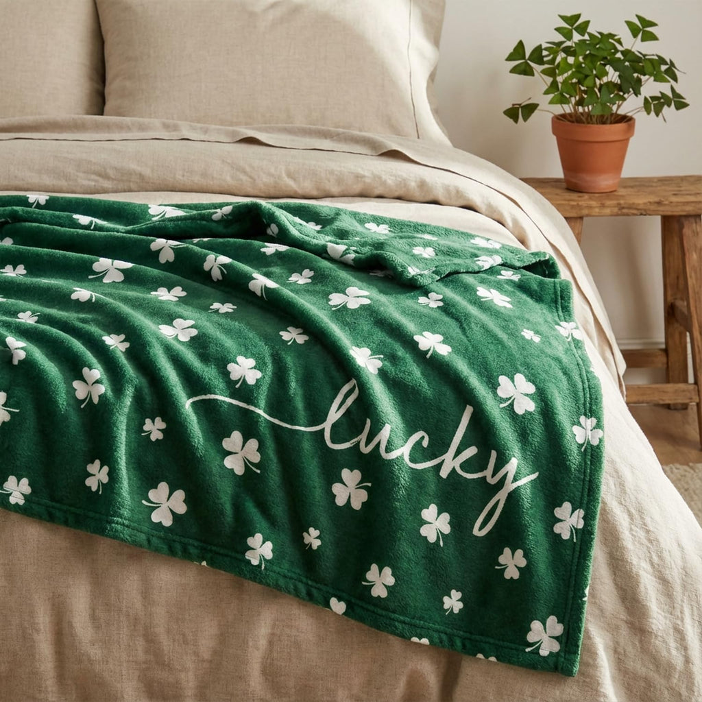 Horaldaily St. Patrick's Day Flannel Blanket Throw, Irish Clover Shamrock Green Soft Fuzzy Plush Cozy Fleece Blankets for Couch Sofa Bed Lounging, Ideal Gifts for Kids Adults Self, 50x60