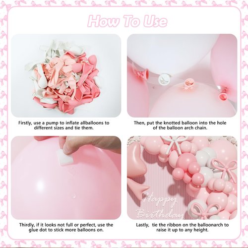 Coquette Birthday Decorations, 149 Pcs Pink and White Bow Balloon Garland Arch Kit for Wedding Bridal Baby Shower Bachelorette Party Decorations