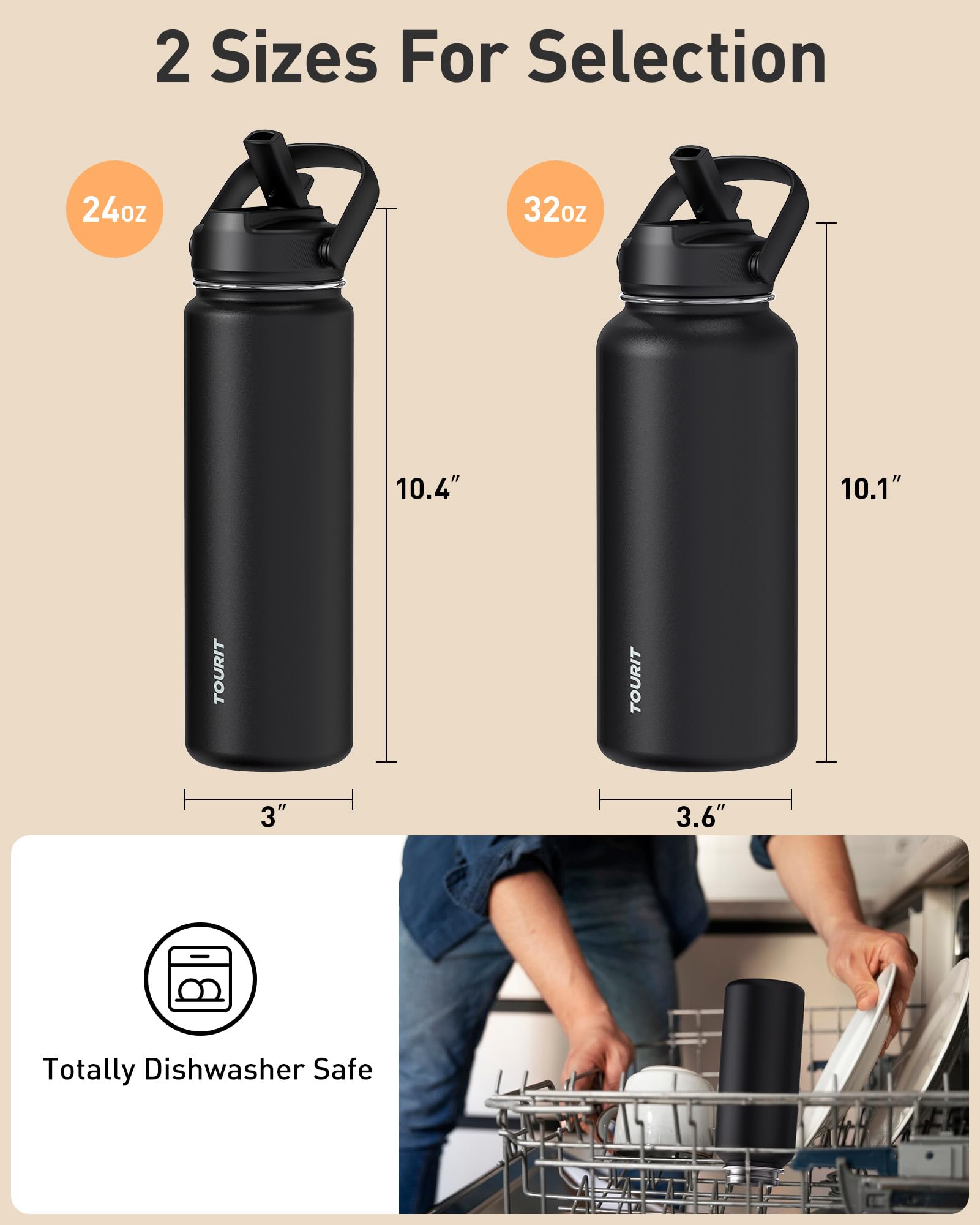 TOURIT 24 oz Insulated Water Bottle, Stainless Steel Water Bottles With Straw, Double Wall Vacuum Metal Thermos for Cold and Hot Drinks, Leak Proof BPA Free Water Flask for Sports and Travel, Hot Pink