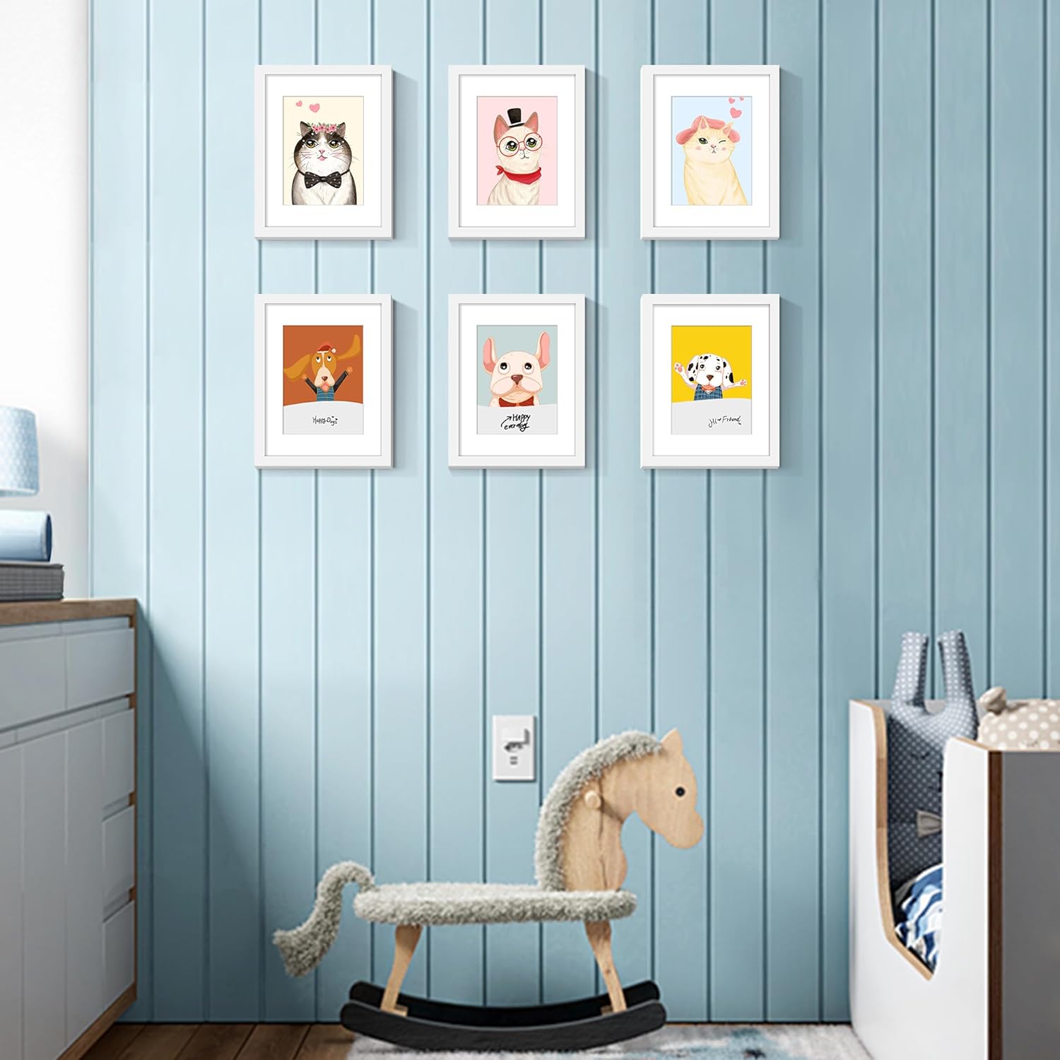 Upsimples 8.5x11 Picture Frame Set of 5 - Versatile Wall Gallery Frames for 6x8 or 8.5x11 Photos | White