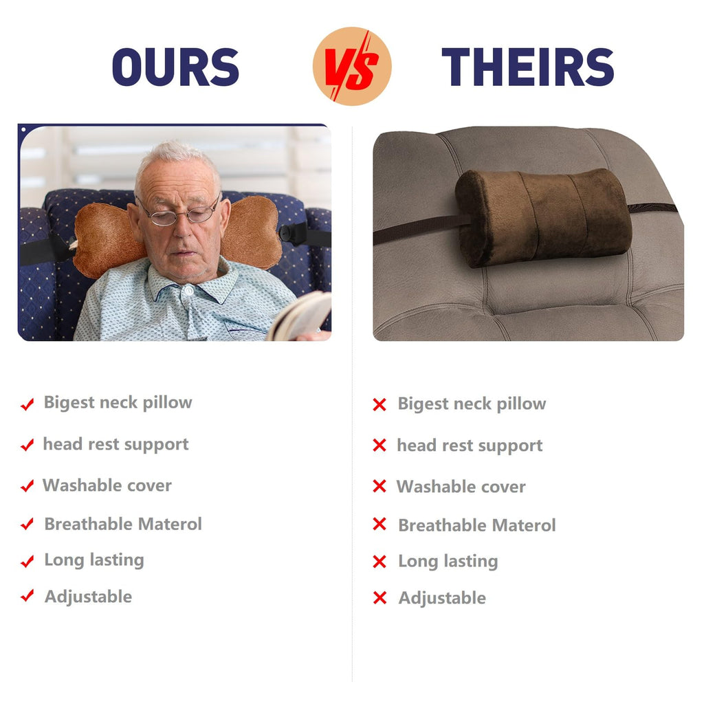 Head Recliner Pillow Adjustable Cotton Headrest Pillows for Recliner Chairs, Pain Relief Neck Support Pillow for Travel Home Sofa Armchair with Zipper Cover (Camel)