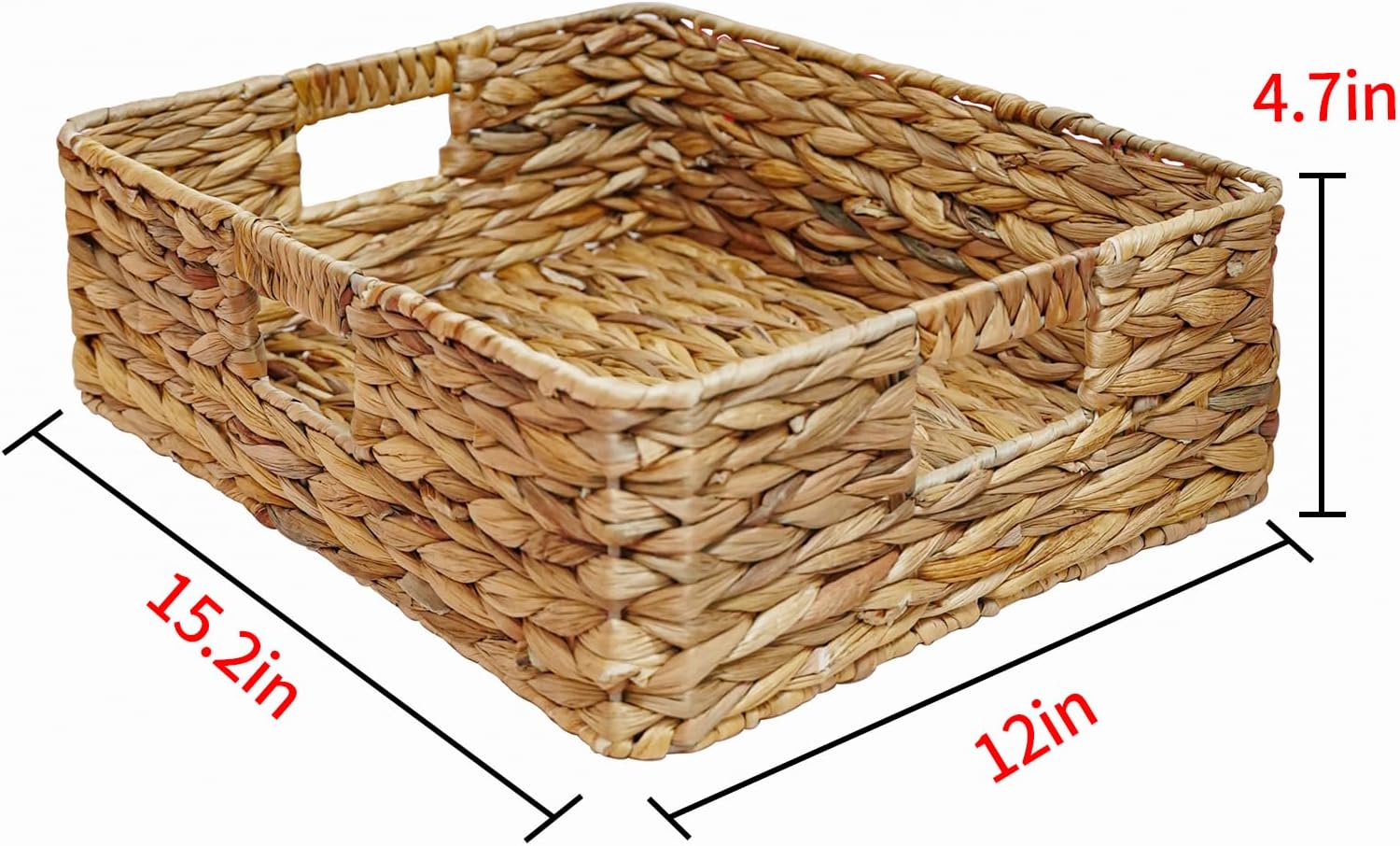 Water Hyacinth Storage Baskets by Rectangular | Woven Drawer Baskets with Handles - 15.2” L x 12” W x 4.7” H
