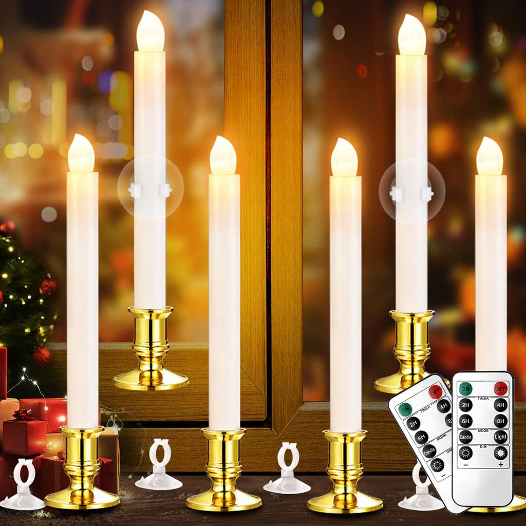 YAUNGEL Flameless Taper Candles - 6 Pack Battery Operated Christmas Window Lights with Timer & Remote